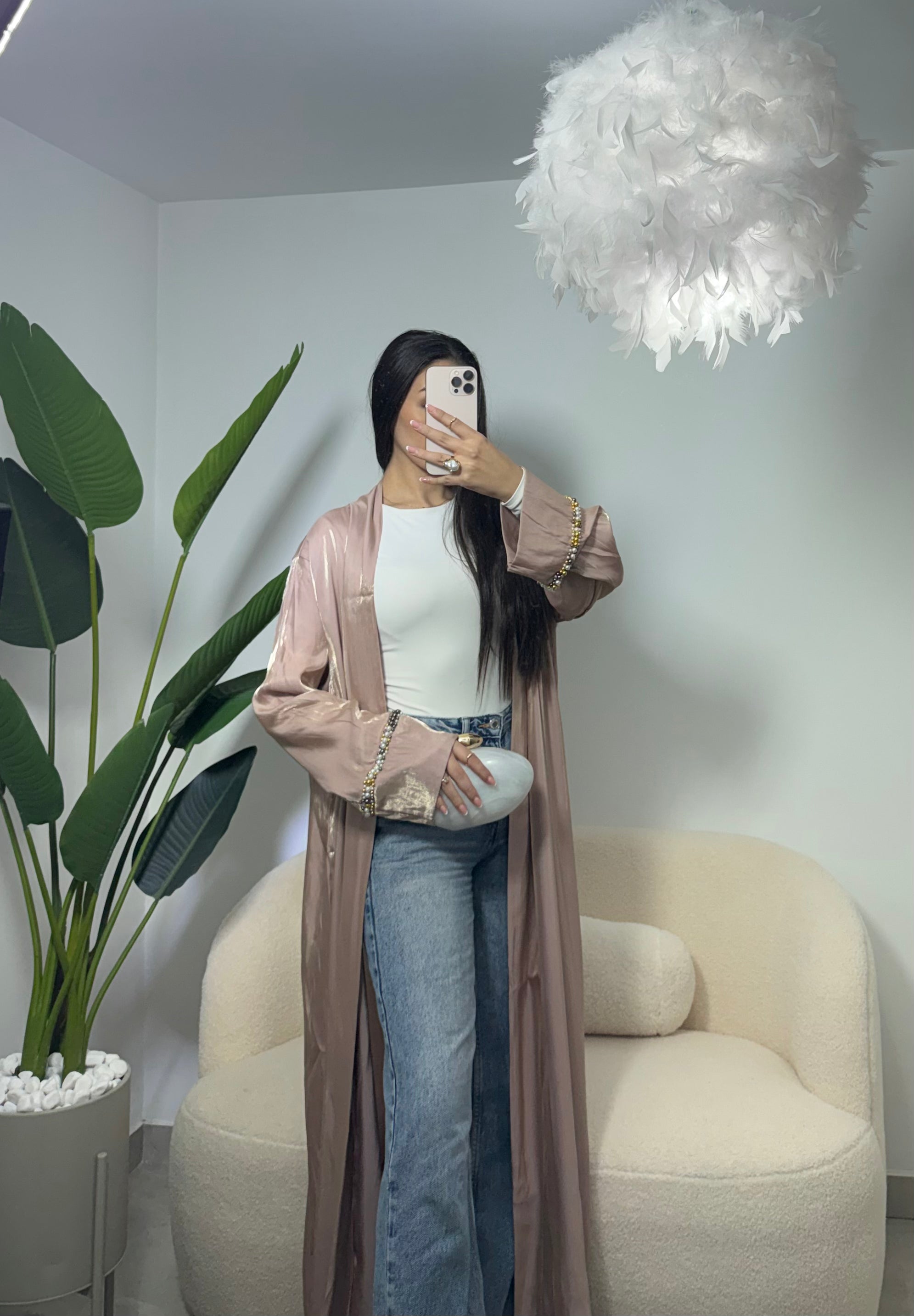 Kimono con detalles perlados