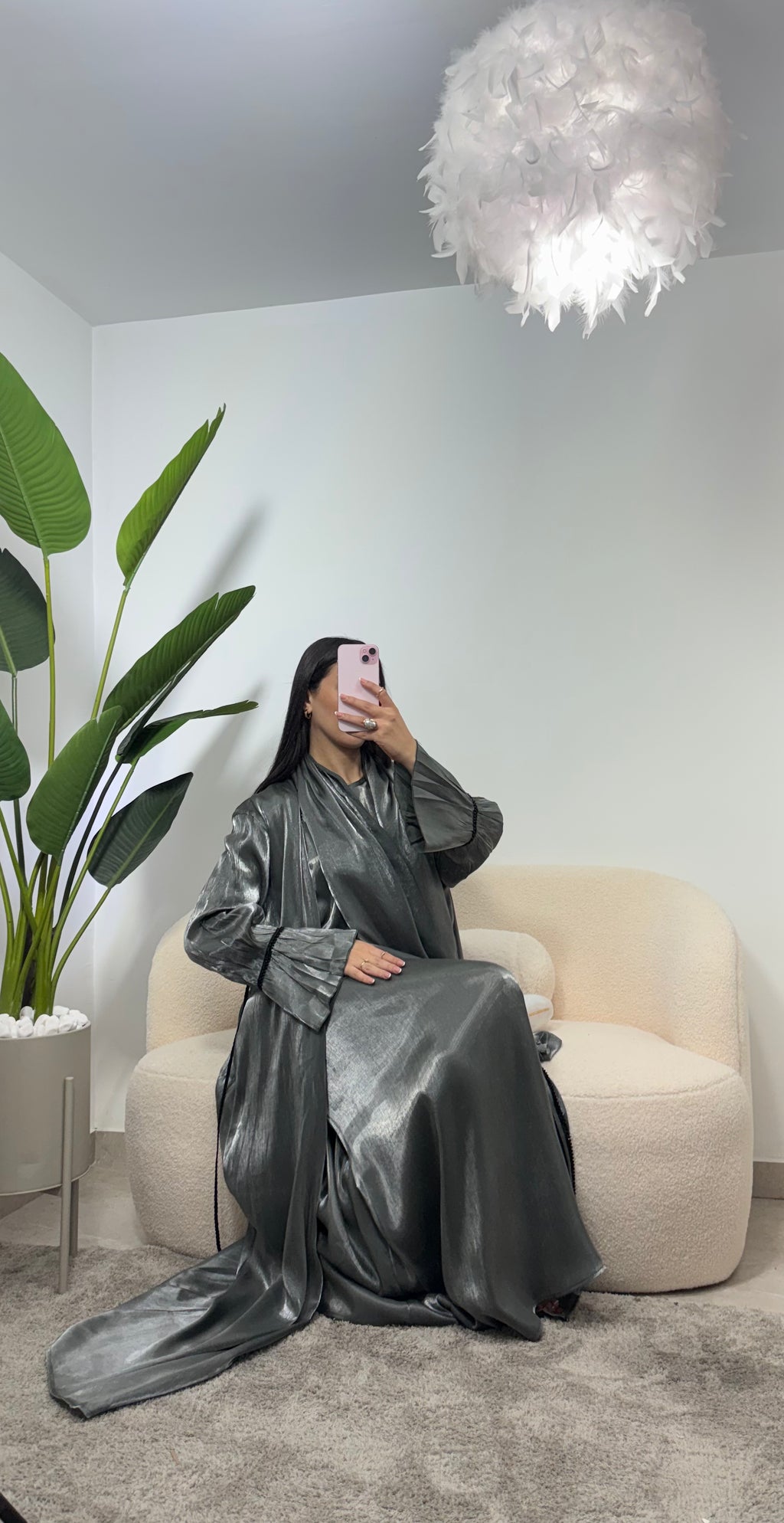 Abaya tres piezas perlada