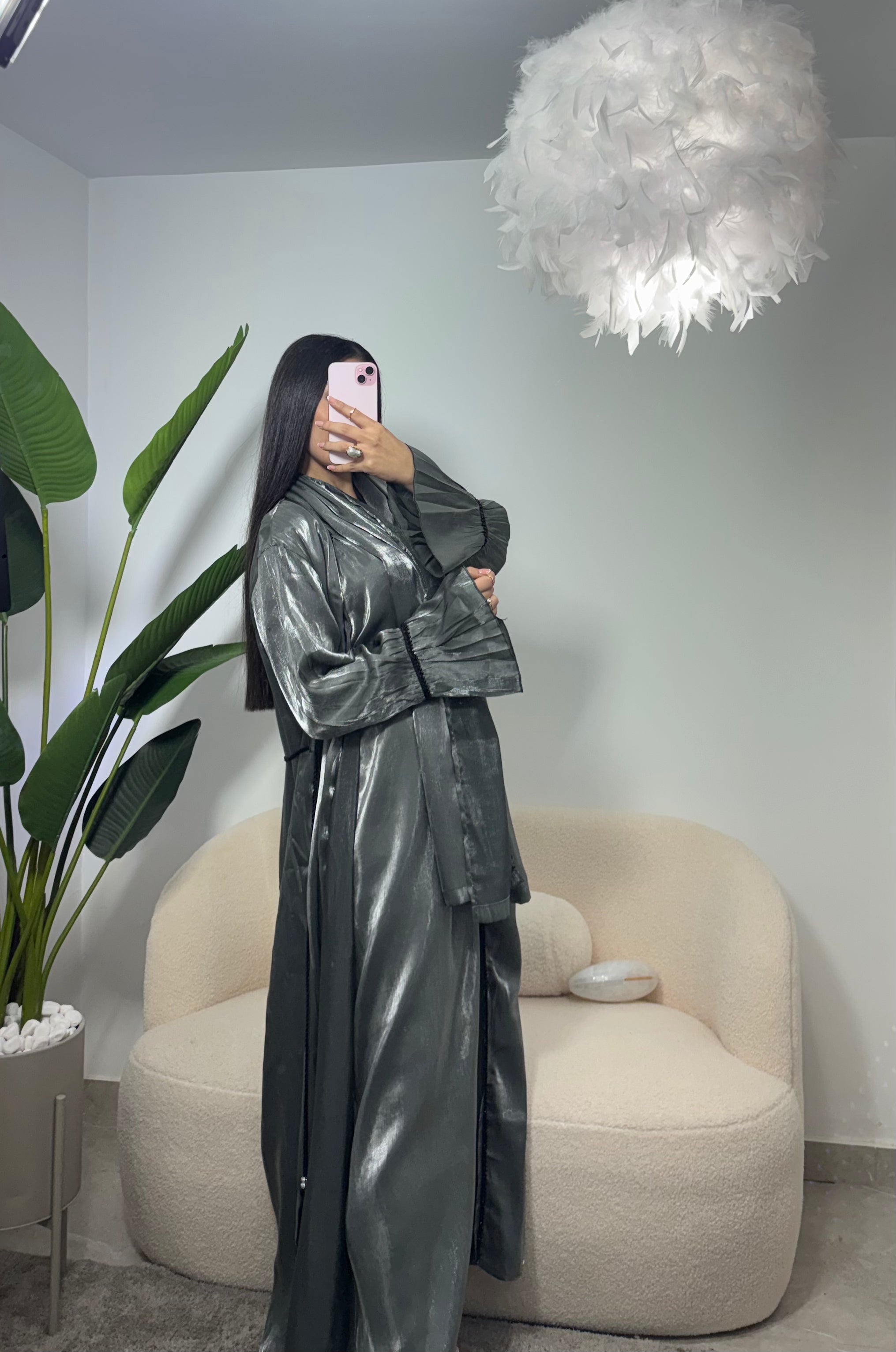 Abaya tres piezas perlada